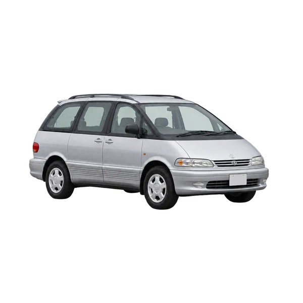 Toyota Estima 1995 باللون فضي، منظر منظر أمامي بزاوية ثلاثة أرباع (متجه لليسار)