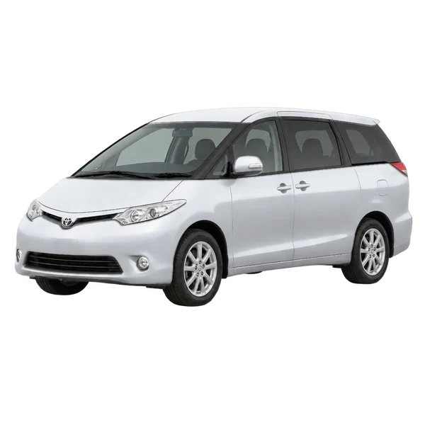 Toyota Estima 2007 باللون فضي، منظر منظر أمامي بزاوية ثلاثة أرباع (متجه لليسار)
