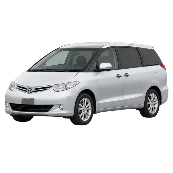 Toyota Estima 2008 باللون فضي، منظر منظر أمامي بزاوية ثلاثة أرباع (متجه لليسار)