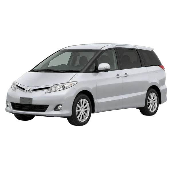 Toyota Estima 2009 باللون فضي، منظر منظر أمامي بزاوية ثلاثة أرباع (متجه لليسار)