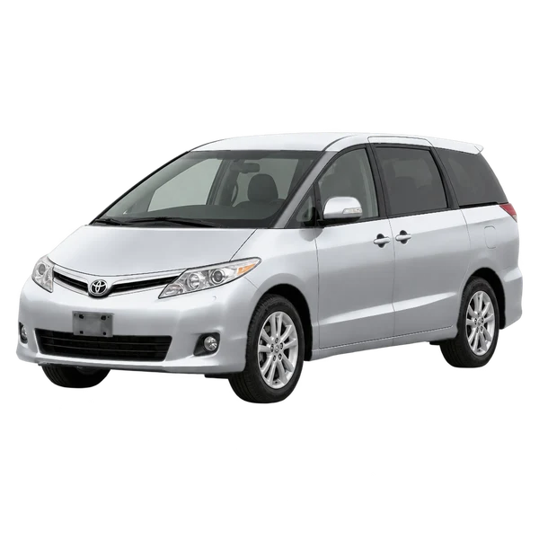 Toyota Estima 2010 باللون فضي، منظر منظر أمامي بزاوية ثلاثة أرباع (متجه لليسار)