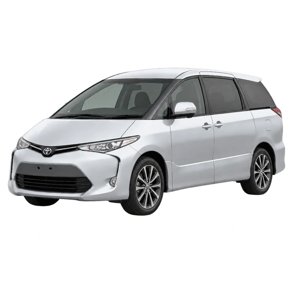 Toyota Estima 2019 prata, vista dianteira em três quartos (voltada para a esquerda)