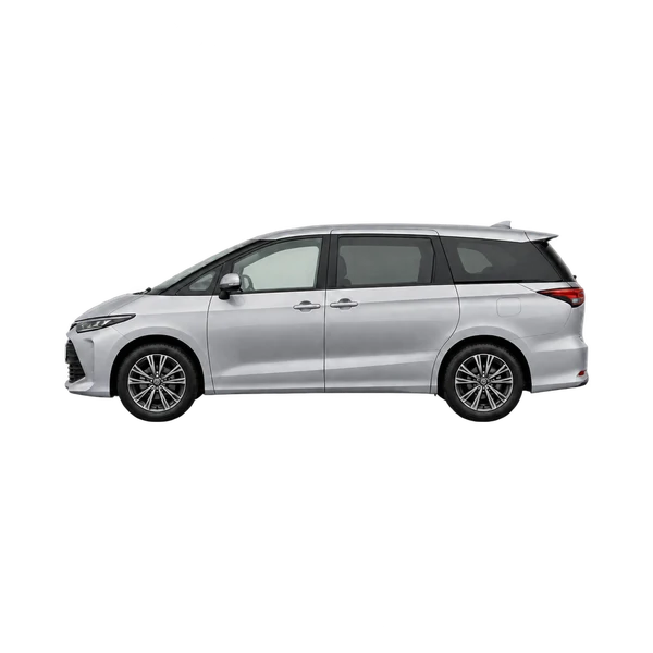 Toyota Estima 2025 argent, vue côté (vers la gauche)