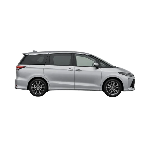 Toyota Estima 2025 argent, vue profil (tourné vers la droite)
