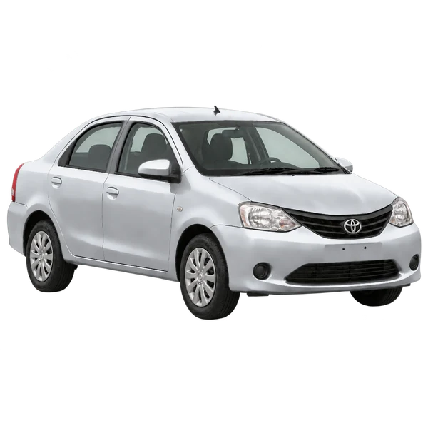 Toyota Etios 2017 باللون فضي، منظر زاوية ثلاثة أرباع أمامية (باتجاه اليمين)