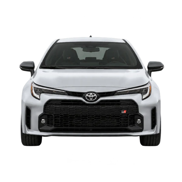 Toyota GR Corolla 2027 باللون فضي، منظر أمامي