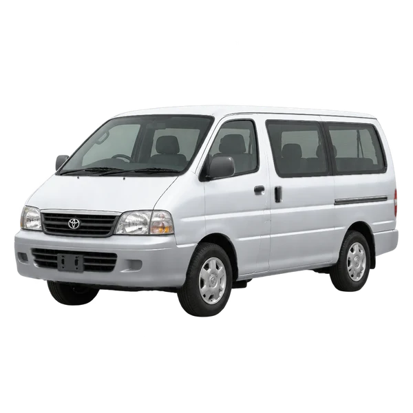 Toyota Hiace 2001 argent, vue trois-quarts avant (orienté vers la gauche)