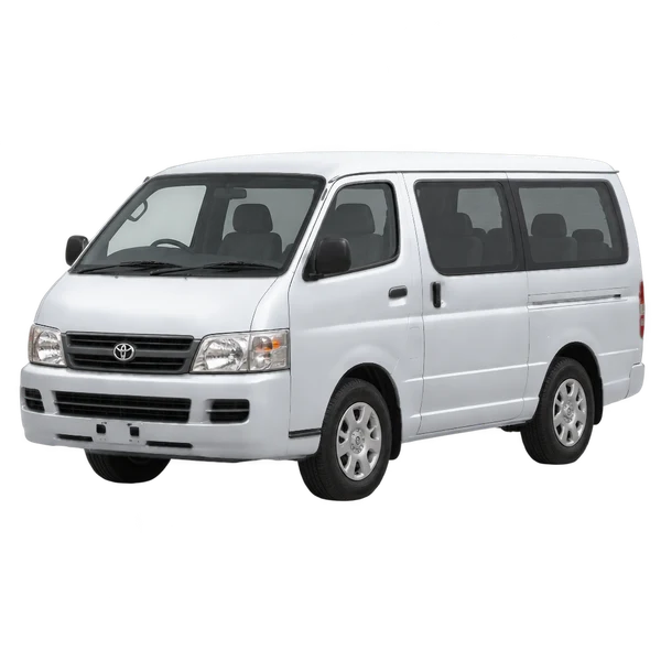 Toyota Hiace 2003 argent, vue trois-quarts avant (orienté vers la gauche)