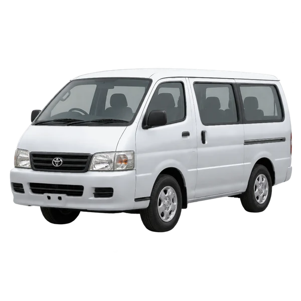 Toyota Hiace 2004 argent, vue trois-quarts avant (orienté vers la gauche)