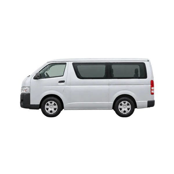 シルバーの2015 Toyota Hiace(側面(左向き)ビュー)