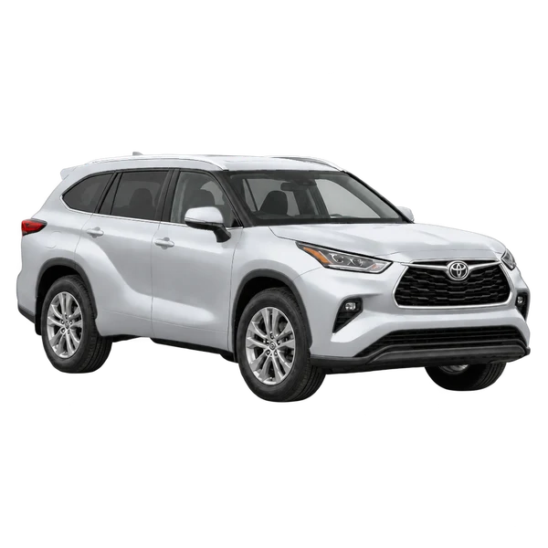 Toyota Highlander 2022 باللون فضي، منظر زاوية ثلاثة أرباع أمامية (باتجاه اليمين)