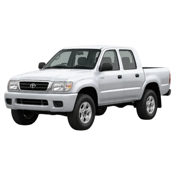 Toyota Hilux 2000 باللون فضي، منظر منظر أمامي بزاوية ثلاثة أرباع (متجه لليسار)