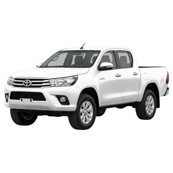 2021 Toyota Hilux in weiß, Ansicht: Dreiviertelansicht vorne (nach links gerichtet)
