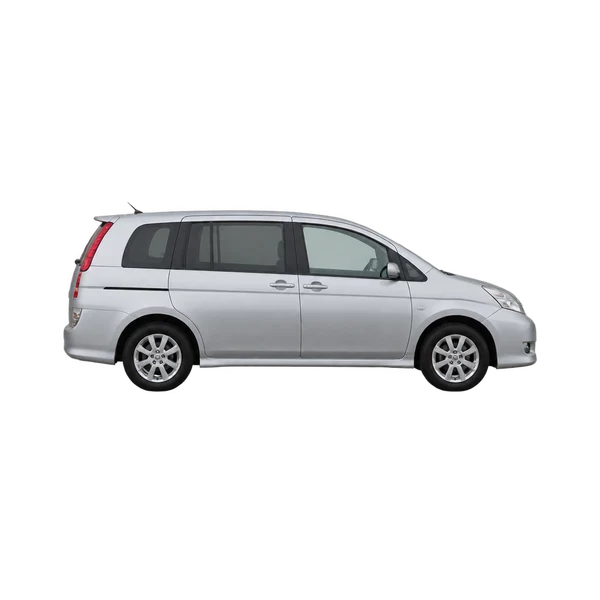 Toyota Isis 2005 en plateado, vista lateral (hacia la derecha)