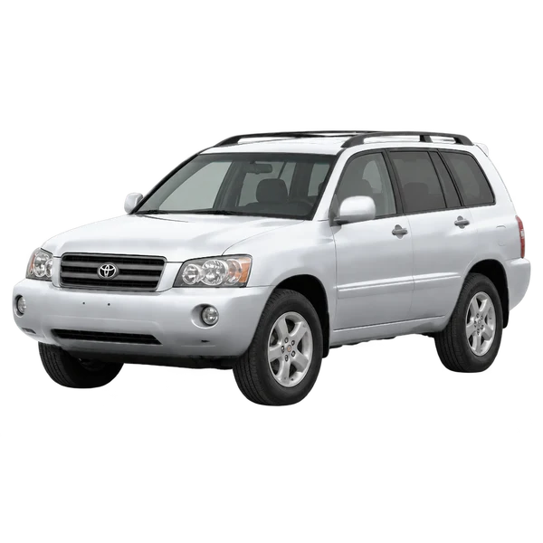 Toyota Kluger 2002 باللون فضي، منظر منظر أمامي بزاوية ثلاثة أرباع (متجه لليسار)