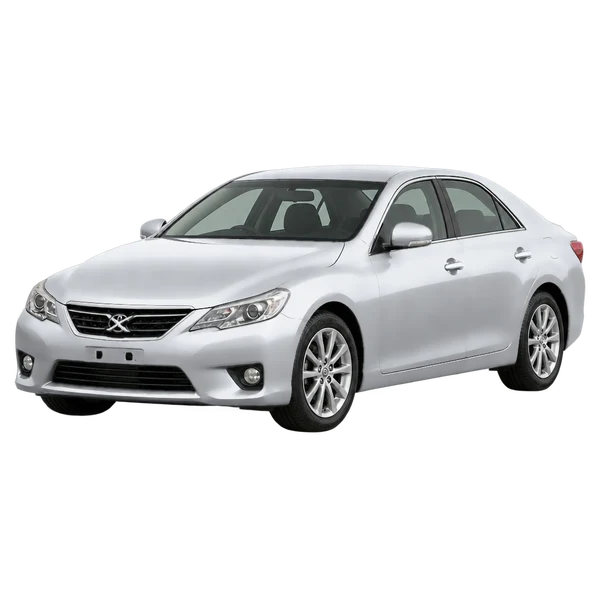 Toyota Markx 2012 prata, vista dianteira em três quartos (voltada para a esquerda)