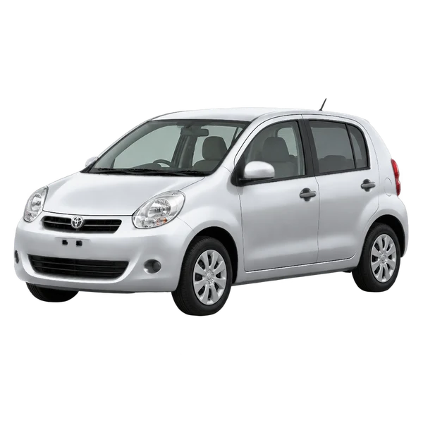 Toyota Passo 2012 en plateado, vista frontal tres cuartos (hacia la izquierda)