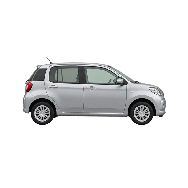 Toyota Passo 2020 en plateado, vista lateral (hacia la derecha)
