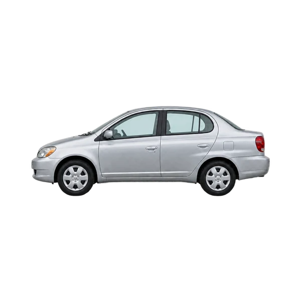 Toyota Platz 2005 باللون فضي، منظر جانبي (متجه إلى اليسار)