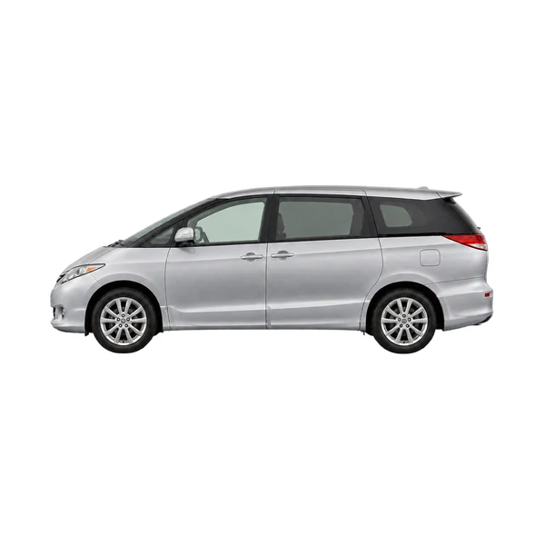 Toyota Previa 2015 باللون فضي، منظر جانبي (متجه إلى اليسار)