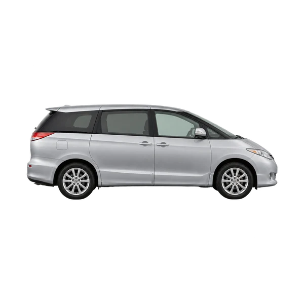Toyota Previa 2015 باللون فضي، منظر منظر جانبي (باتجاه اليمين)