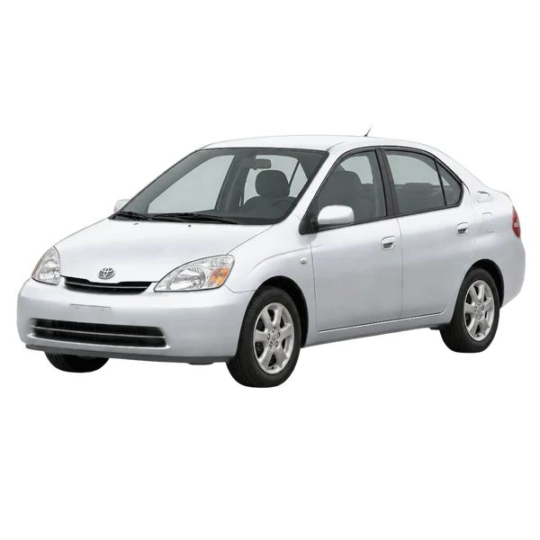 Toyota Prius 2000 en plateado, vista frontal tres cuartos (hacia la izquierda)