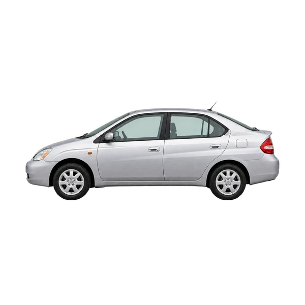 Toyota Prius 2000 en plateado, vista lateral (mirando a la izquierda)