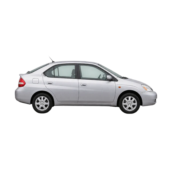Toyota Prius 2000 en plateado, vista lateral (hacia la derecha)