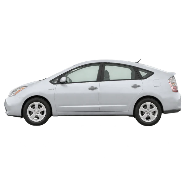 Toyota Prius 2007 باللون فضي، منظر جانبي (متجه إلى اليسار)