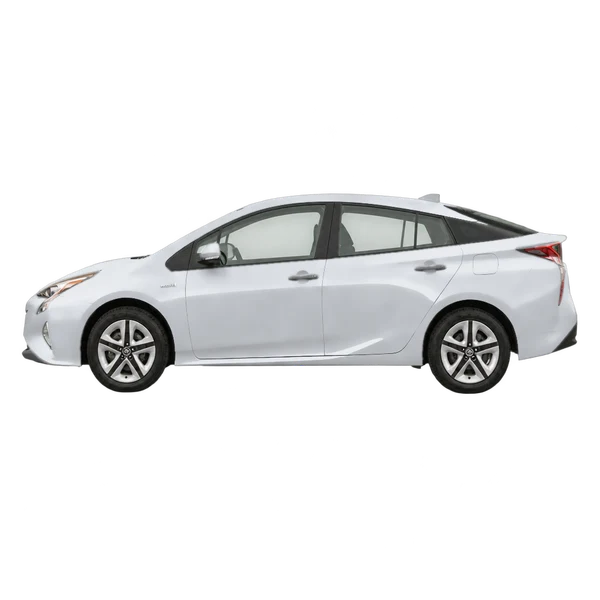 Toyota Prius 2018 باللون فضي، منظر جانبي (متجه إلى اليسار)