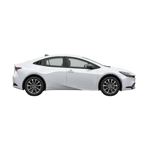 Toyota Prius 2024 باللون فضي، منظر منظر جانبي (باتجاه اليمين)
