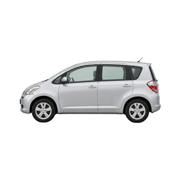 Toyota Ractis 2005 en plateado, vista lateral (mirando a la izquierda)