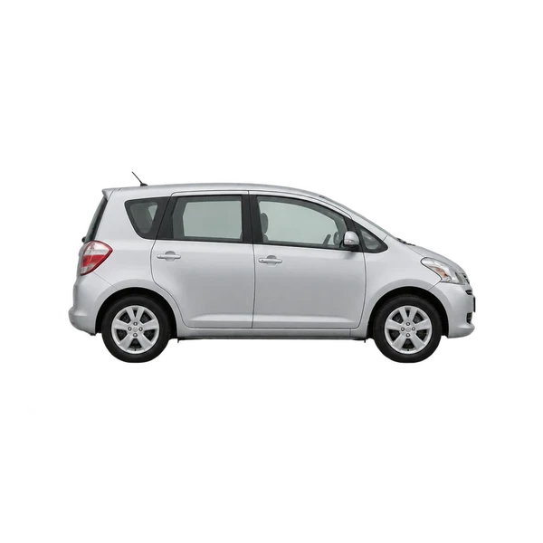 Toyota Ractis 2005 en plateado, vista lateral (hacia la derecha)
