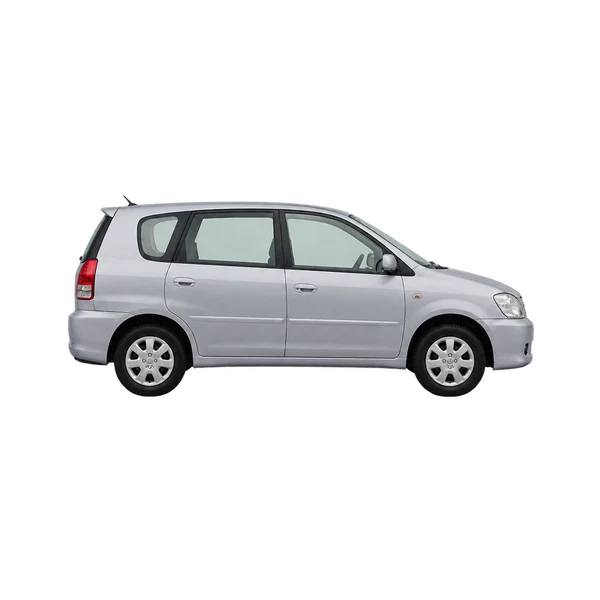 Toyota Raum 2000 en plateado, vista lateral (hacia la derecha)