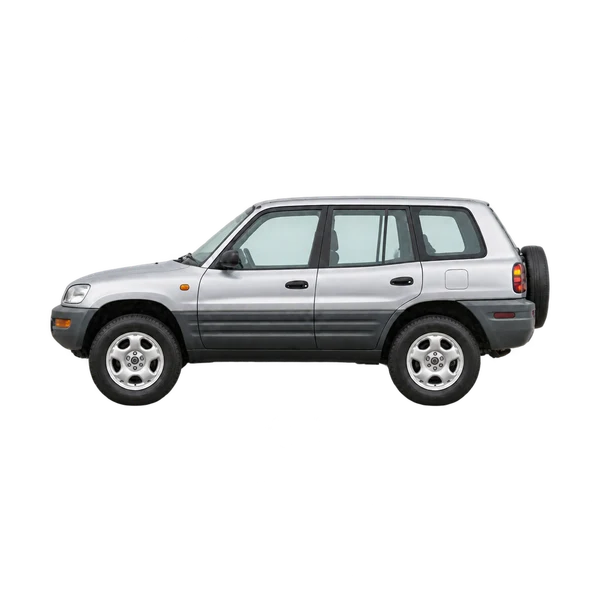 Toyota RAV4 1995 باللون فضي، منظر جانبي (متجه إلى اليسار)