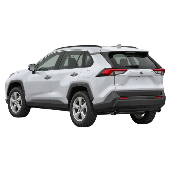 silver 2019 Toyota RAV4 rear three-quarter (facing left) view