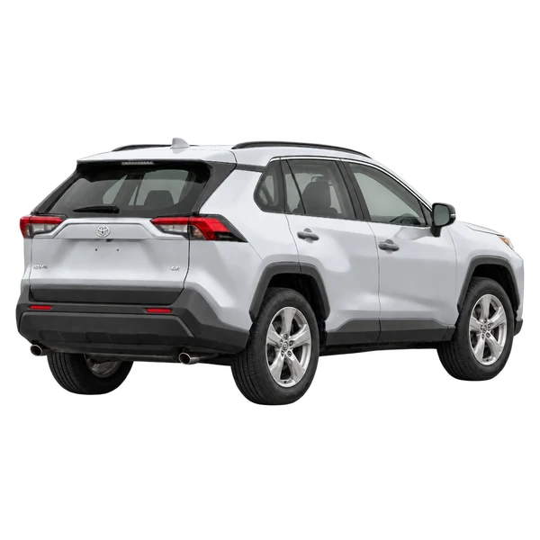 silver 2019 Toyota RAV4 rear three-quarter (facing right) view