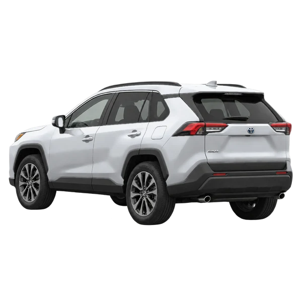 silver 2026 Toyota RAV4 rear three-quarter (facing left) view