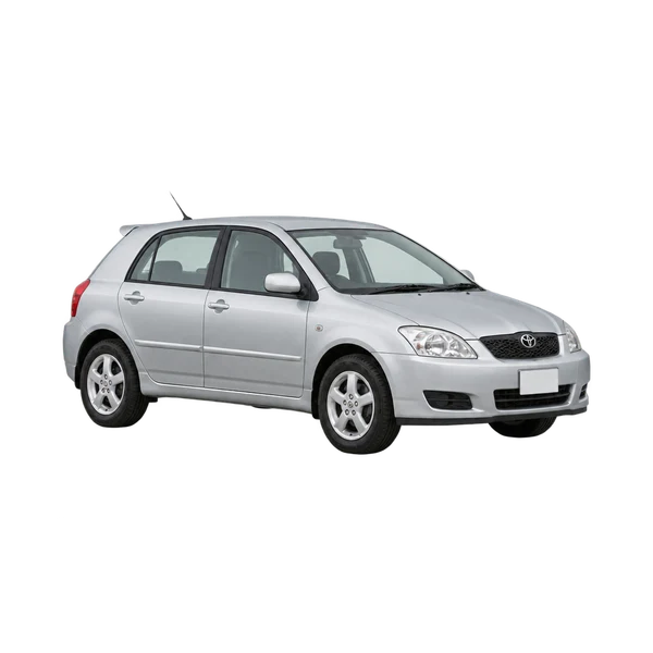 2005 Toyota Runx in Silber, Ansicht: Dreiviertelansicht vorne (nach links gerichtet)