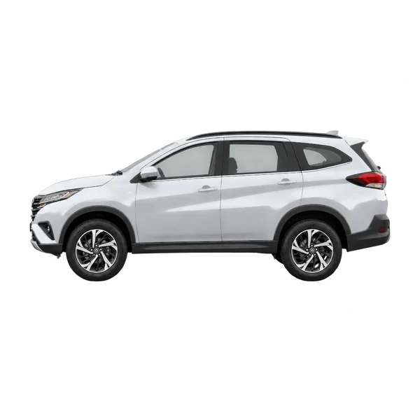 Toyota Rush 2024 prata, vista lateral (voltada para a esquerda)