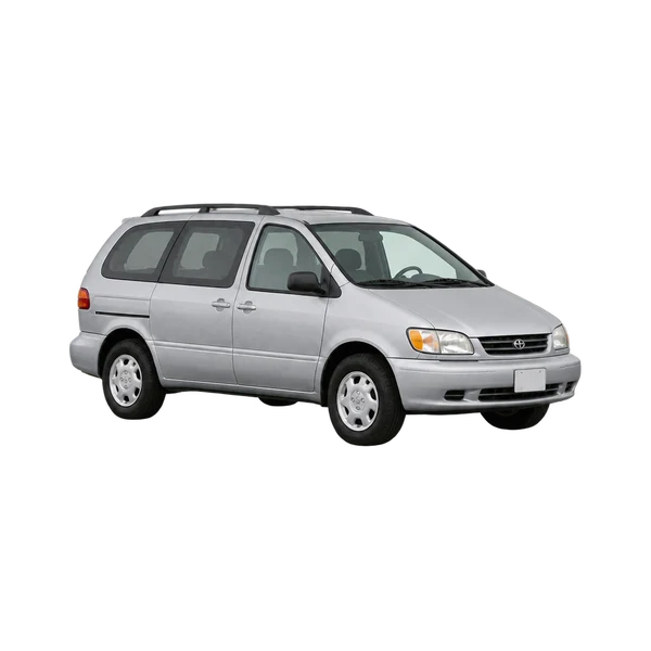 Toyota Sienna 1995 باللون فضي، منظر منظر أمامي بزاوية ثلاثة أرباع (متجه لليسار)