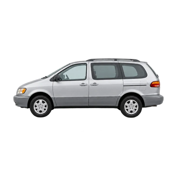 Toyota Sienna 1998 باللون فضي، منظر جانبي (متجه إلى اليسار)