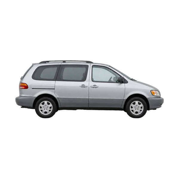Toyota Sienna 1998 باللون فضي، منظر منظر جانبي (باتجاه اليمين)