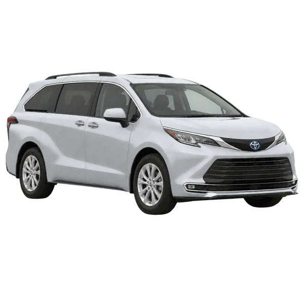 Toyota Sienna 2021 باللون فضي، منظر زاوية ثلاثة أرباع أمامية (باتجاه اليمين)