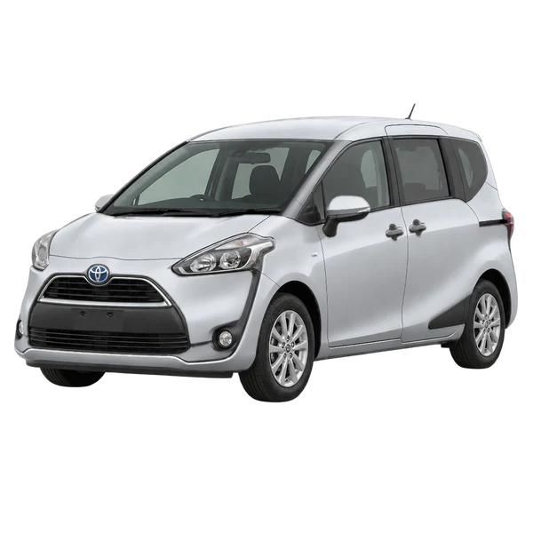 Toyota Sienta 2016 en plateado, vista frontal tres cuartos (hacia la izquierda)