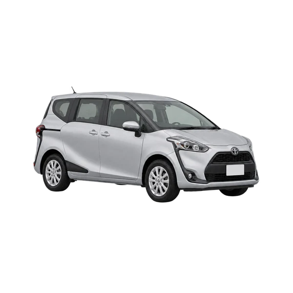 シルバーの2020 Toyota Sienta（フロントスリークォーター(左向き)ビュー）