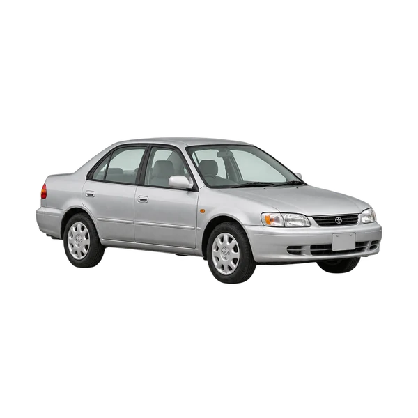 Toyota Sprinter 2000 prata, vista dianteira em três quartos (voltada para a esquerda)