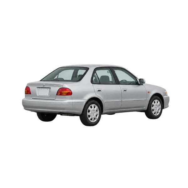 Toyota Sprinter 2000 prata, vista três quartos traseira (voltada para a esquerda)