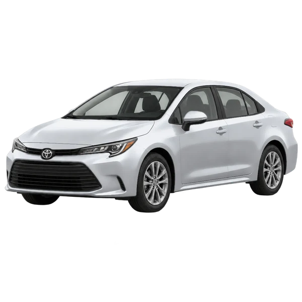 Toyota Sprinter 2026 prata, vista dianteira em três quartos (voltada para a esquerda)