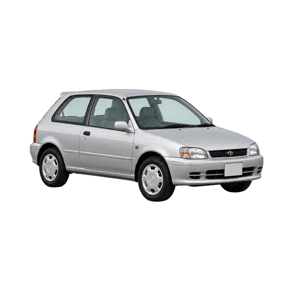 1995 Toyota Starlet in Silber, Ansicht: Dreiviertelansicht vorne (nach links gerichtet)